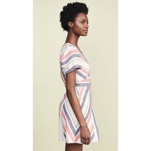 Parker Women's Kacey V-Neck Linen Shift Dress, Multi Stripe, Size 6 - Picture 2 of 6